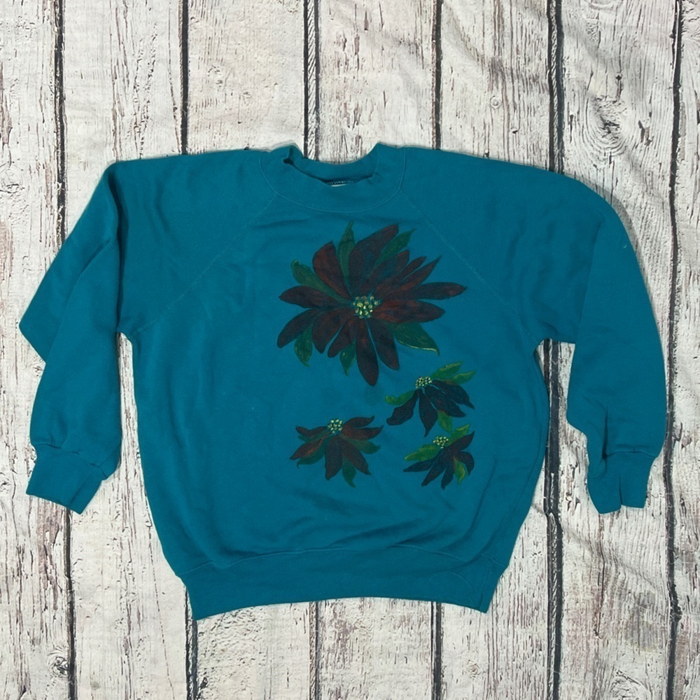 Vintage 80s Poinsettia Flower Floral Plant 1980s Crewneck Sweatshirt
